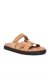 STEVE MADDEN Women's Mayven Flatform Slide Sandal in taupe - women's sandal - detail view