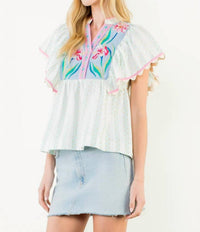 Thml - Flutter Sleeve Embroidered Top