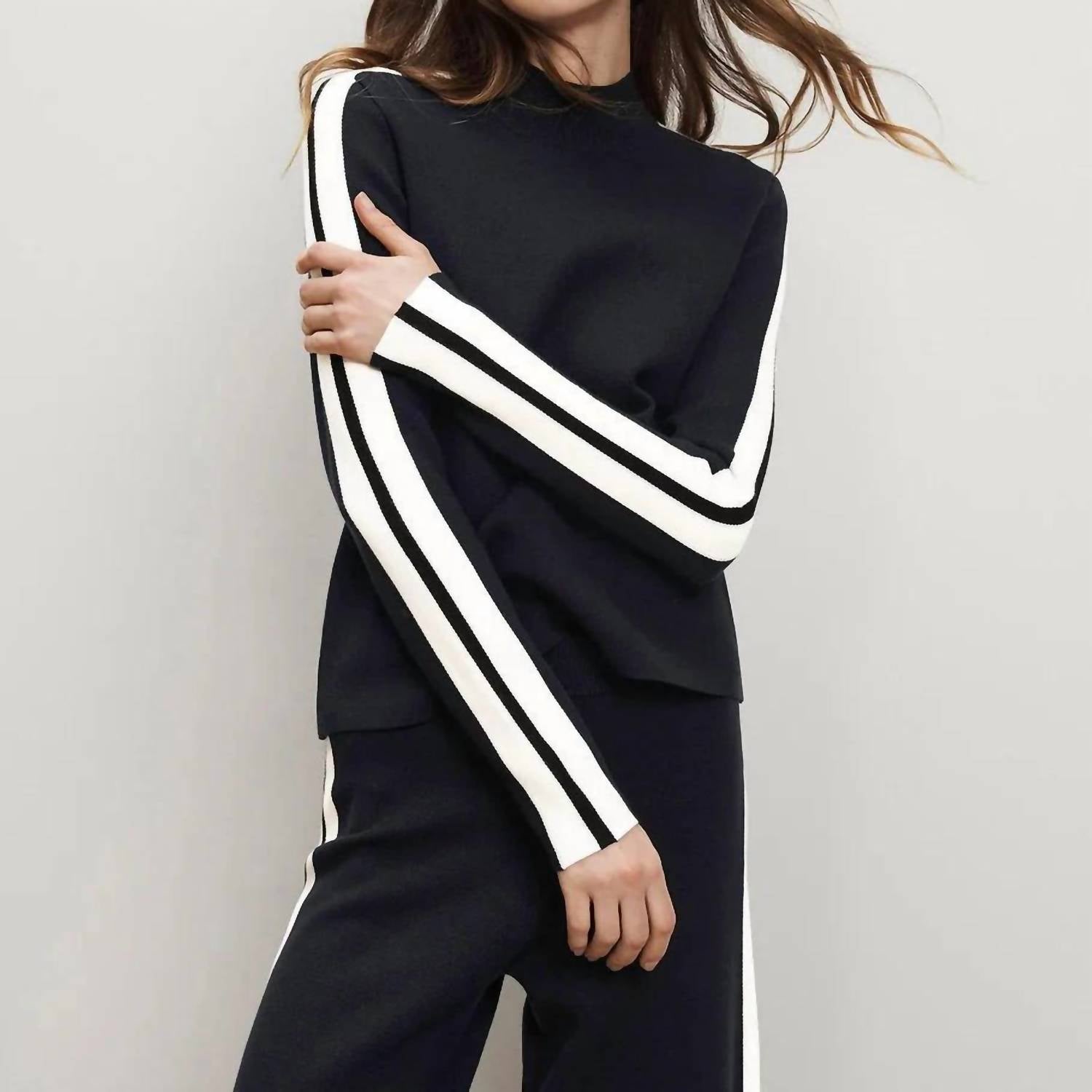 Veronica Beard Asante Knit Pullover Top in navy - women's sweater - alternate view
