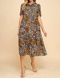 TCEC Collared Midi Shirt Dress in beige black - women's dress - detail view