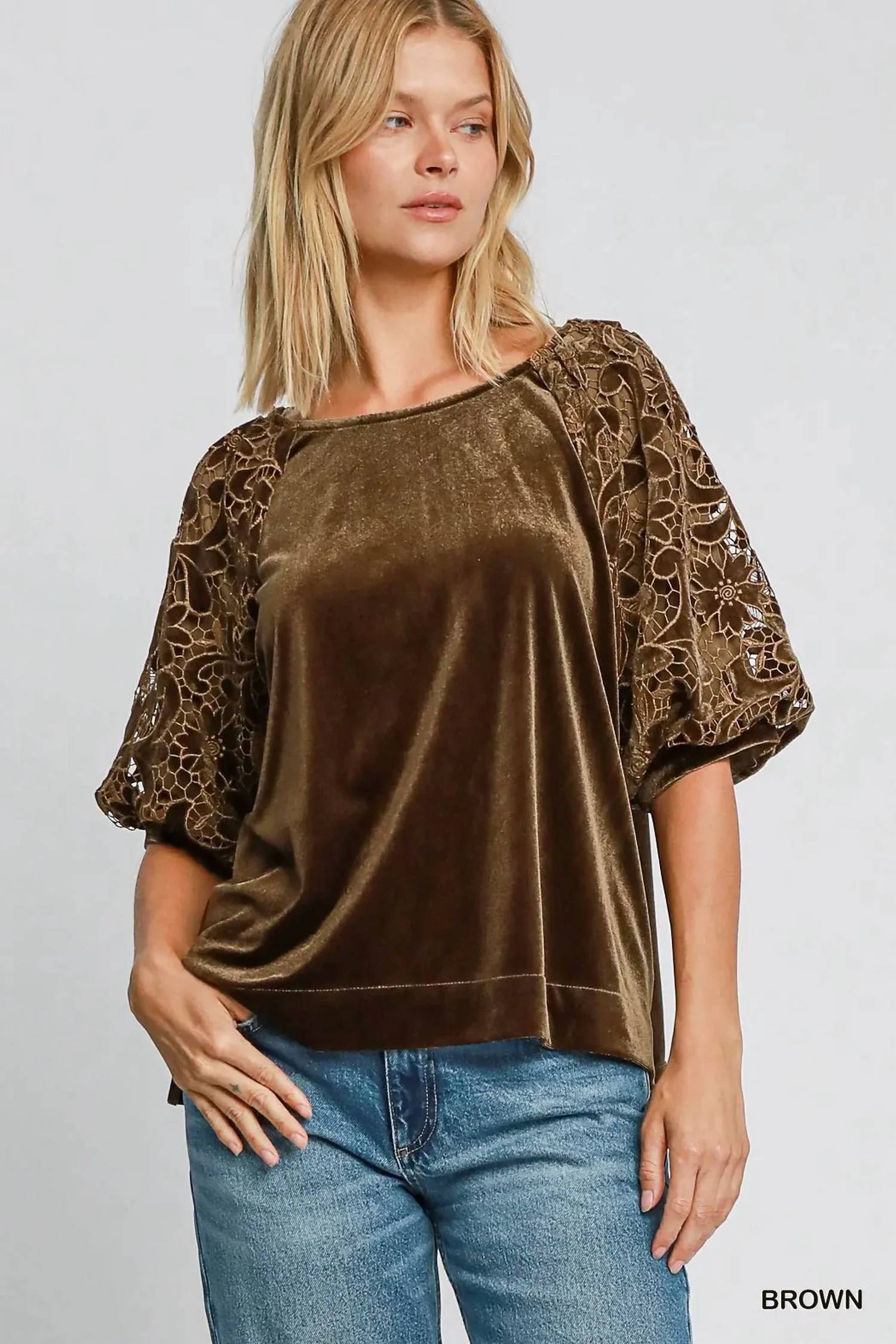 Umgee - Floral Lace Velvet Top