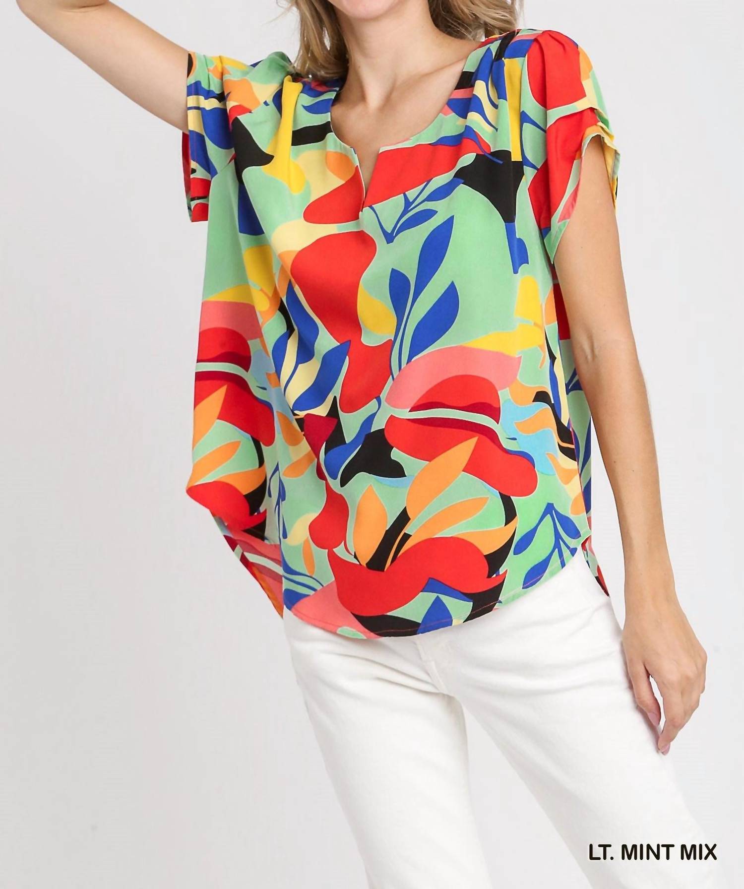 Umgee - Short Sleeved Abstract Print Top