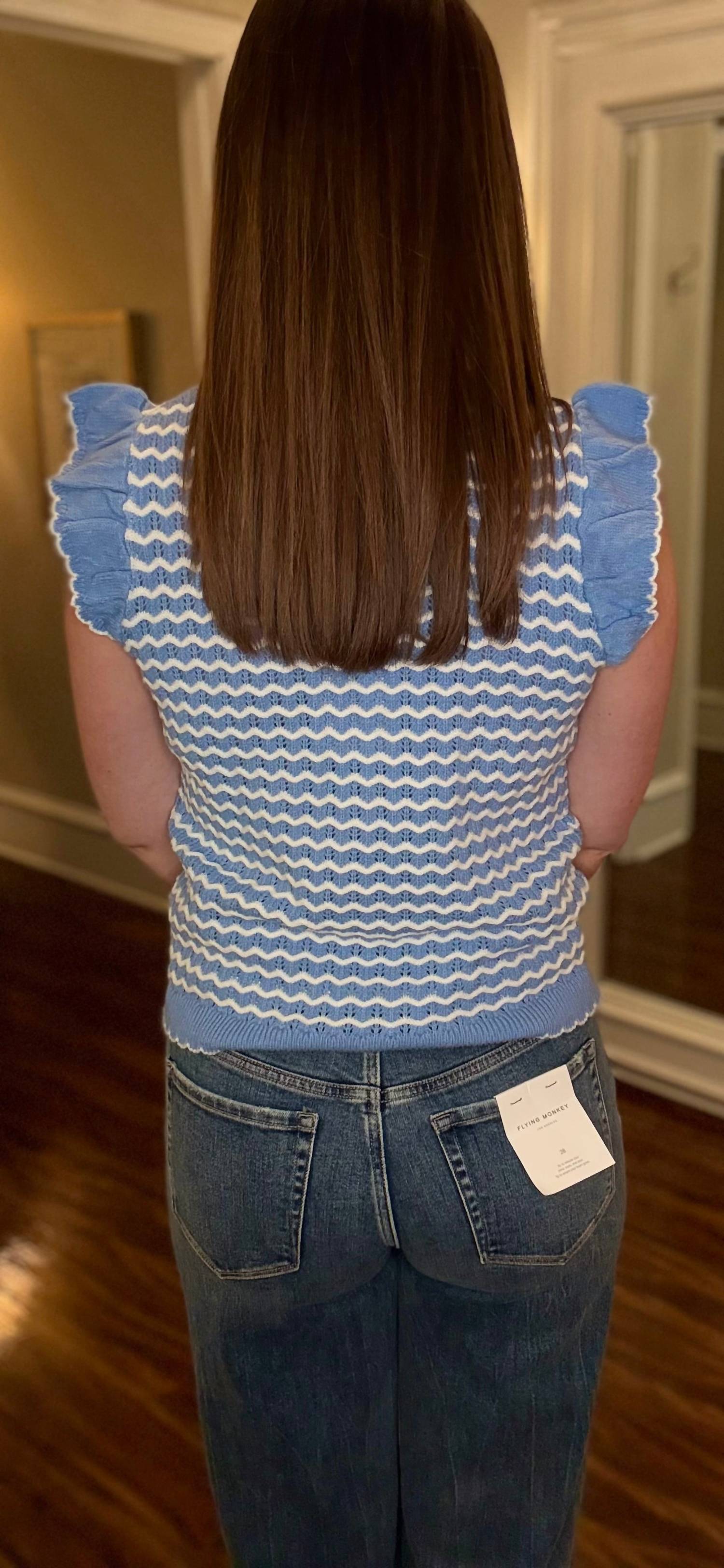 Mary Square Cap Sleeve Sweater Top in blue - women's blouse - alternate view