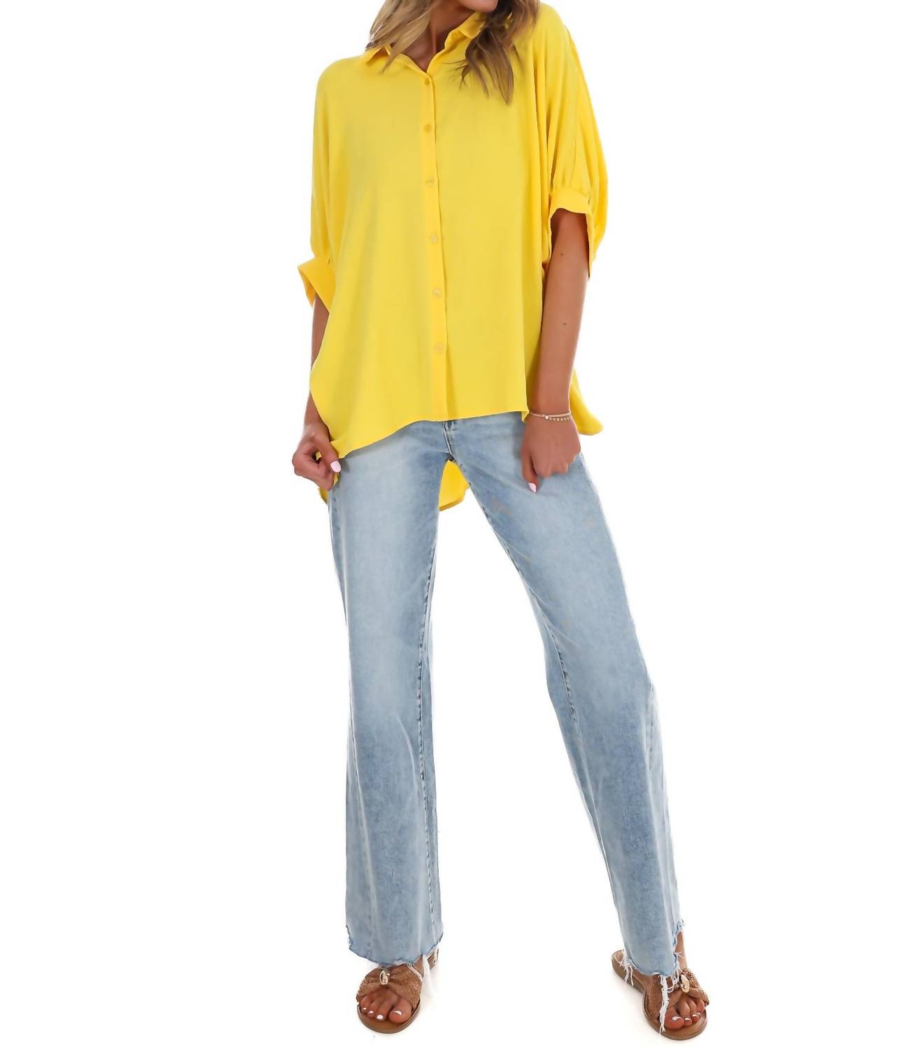 Day + Moon - Women's Fingers Crossed Oversized Button Down Top