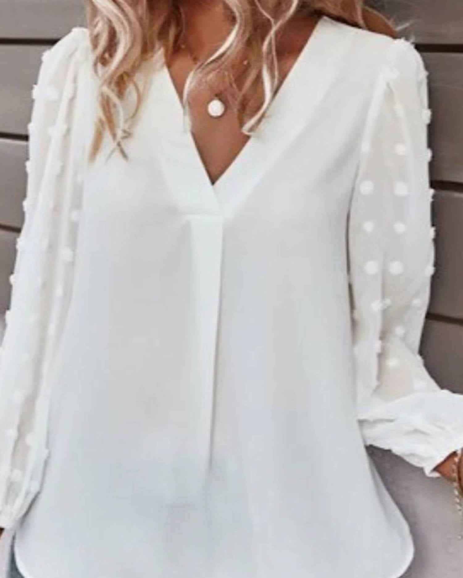 Miss Sparkling - Dotted V Neck Blouse