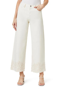 Habitual Wide Leg Embroidered Crop Jeans in eggshell - women's jeans