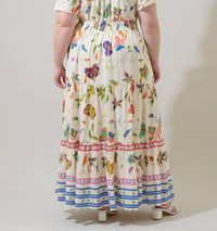 SUGARLIPS Rony Smocked Maxi Dress in ivory multi - women's dress - detail view