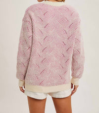 Bluivy - Crew Neck Geo Textured Knit Sweater