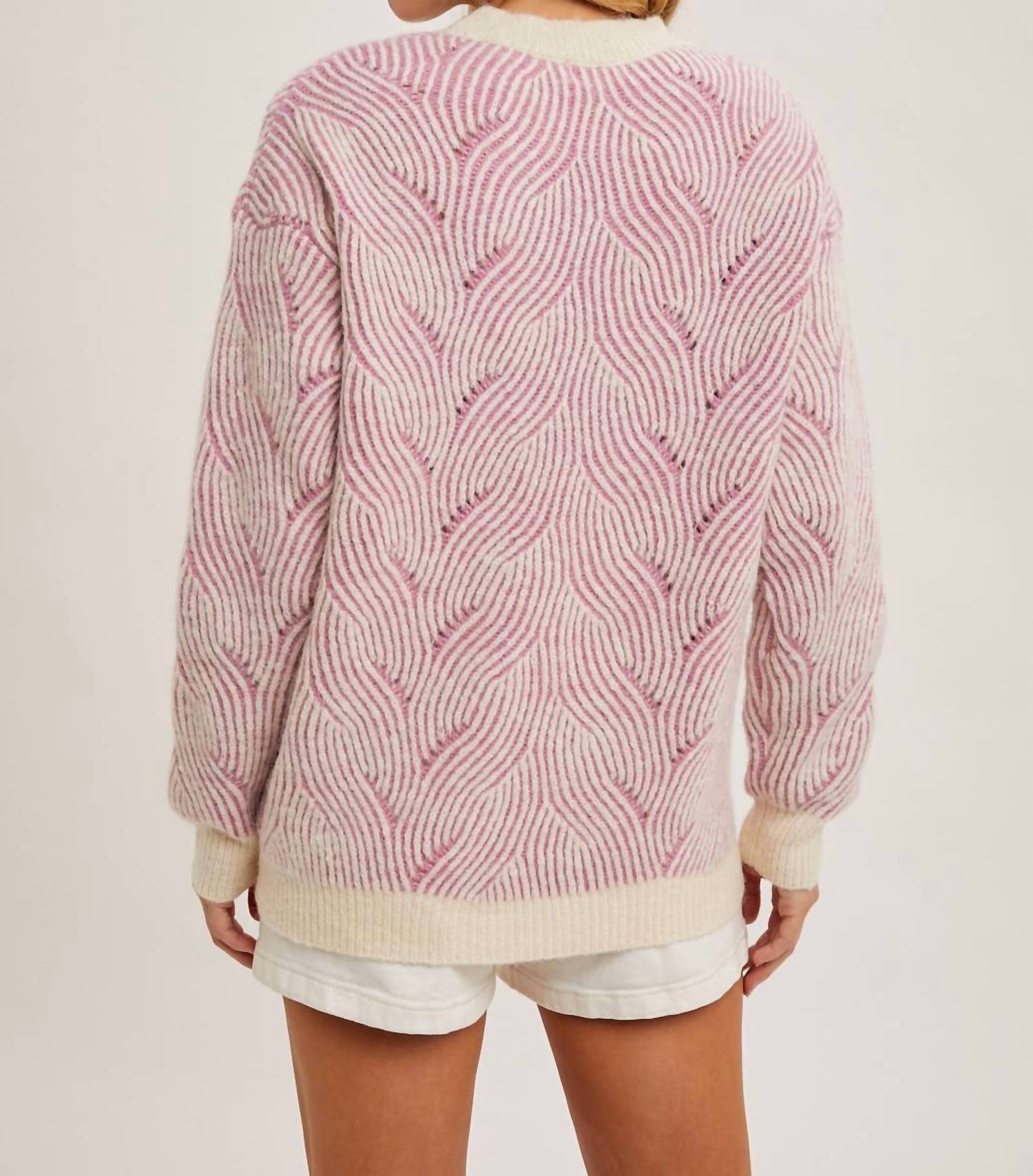 Bluivy - Crew Neck Geo Textured Knit Sweater