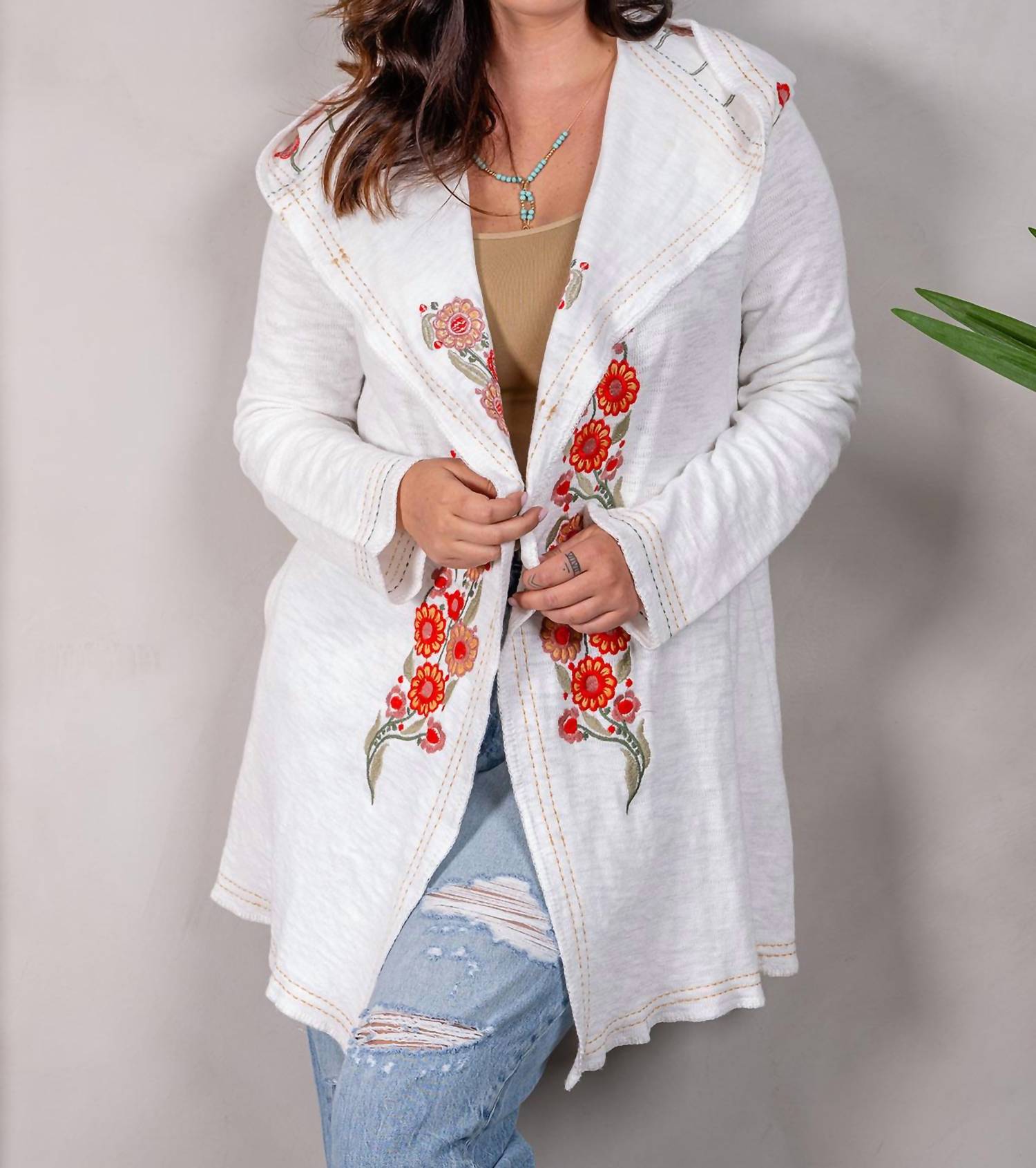 Paparazzi - Embroidered Double Knit Hooded Open Front Jacket