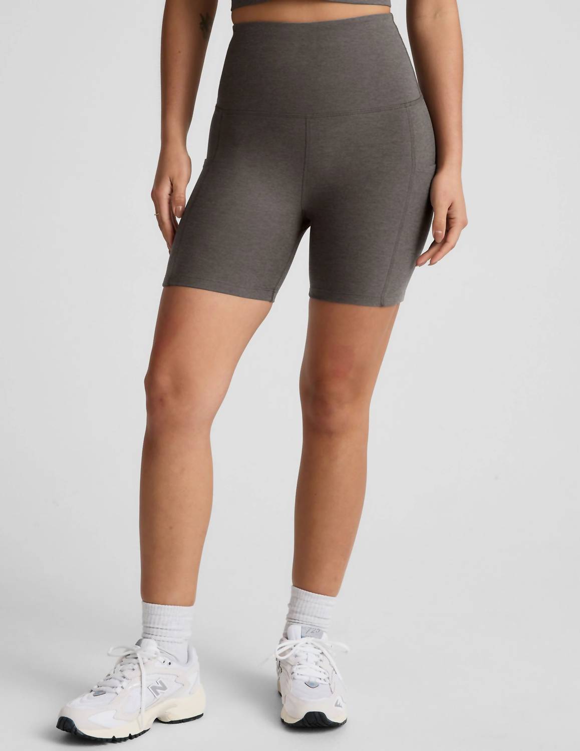 BEYOND YOGA Spacedye Keep Pace Biker Shorts in true gray heather - women's shorts