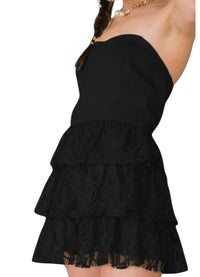 Idem Ditto - Strapless Bustier Tier Lace Romper