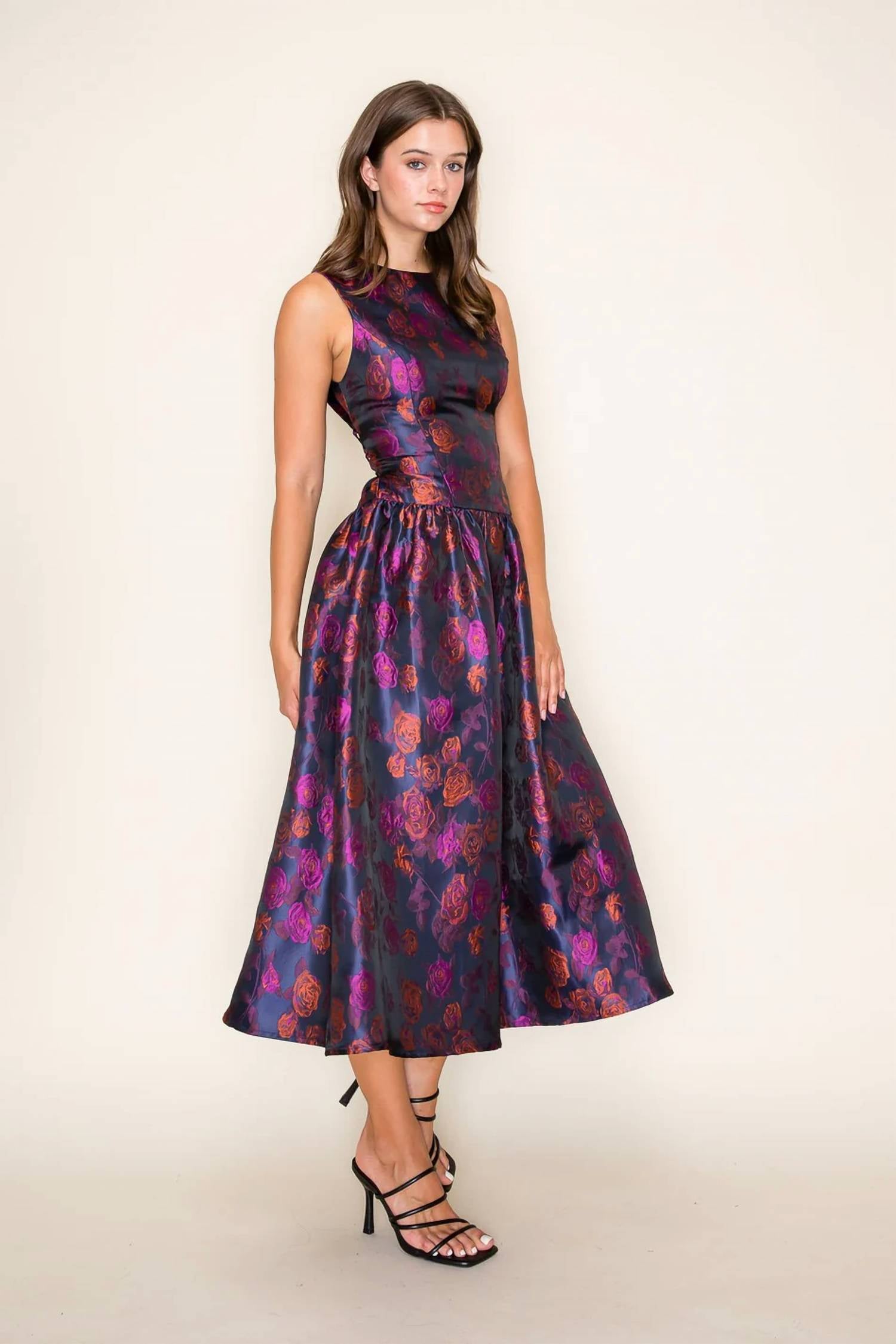 B.Right - Rose Jacquard Midi Dress
