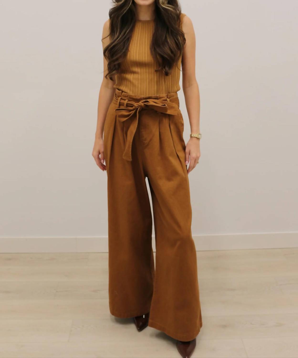 Flying Tomato - Cleo High Waisted Wide Leg Paper Bag Pants