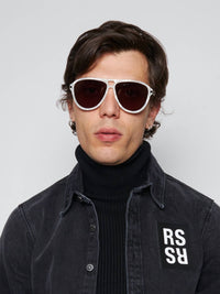 Amiri Unisex Aviator Logo Sunglasses in white black silver - men's accessory - alternate view