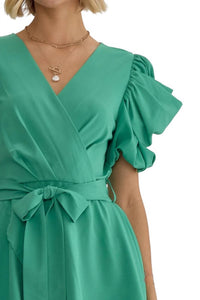 Entro - Agatha Surplice Ruched Sleeve Tiered Mini Dress