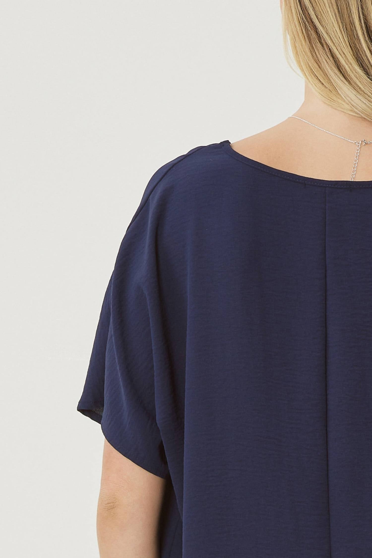 entro Solid V-neck Top in navy - women's blouse - view 5