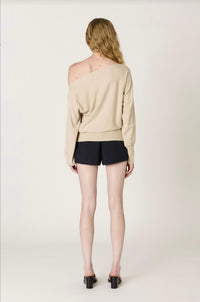 NIA Sabina Off-shoulder Soft Knit Sweater in stone - women's sweater - alternate view