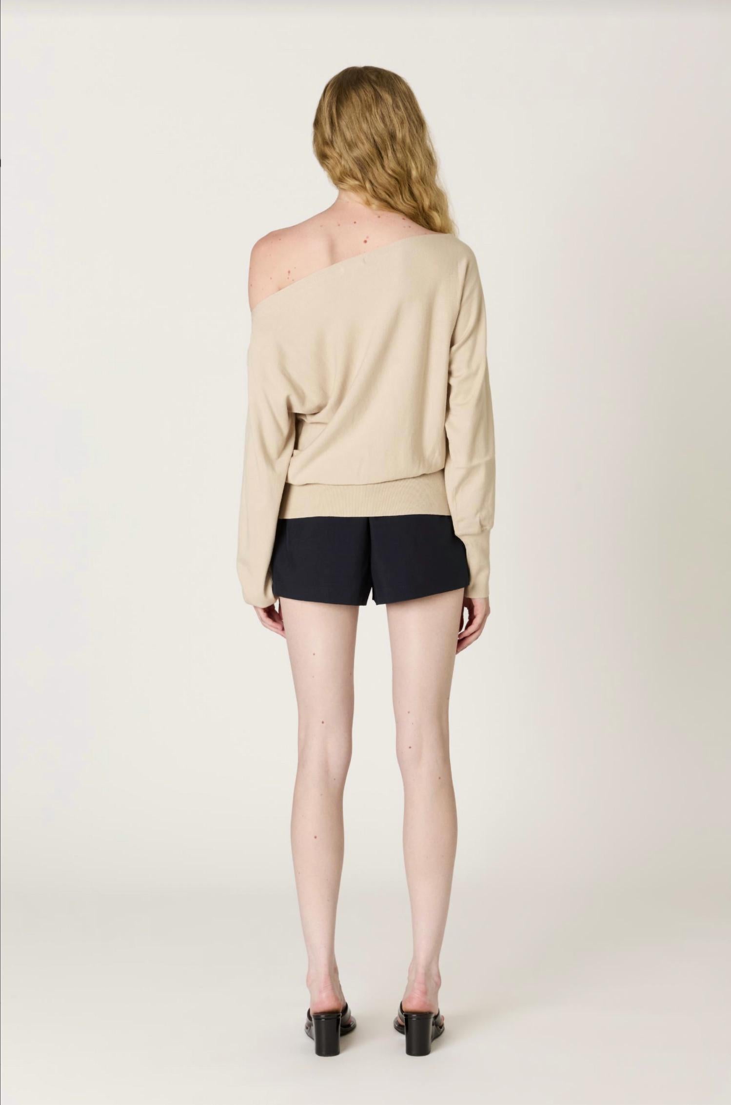NIA Sabina Off-shoulder Soft Knit Sweater in stone - women's sweater - alternate view