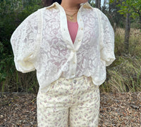 Stitch & Co. - Lace Eyelet Accent Long Sleeve Blouse