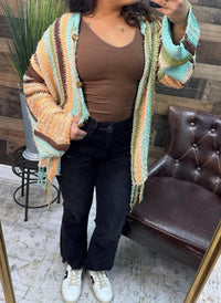 Easel - Stripe Fringe Cardigan Sweater