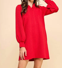 Veveret - Miley Twist Textured Knit Puff Long Sleeve Dress