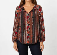 Papillon - Women's Multi Floral Stripe V-notch Shirt