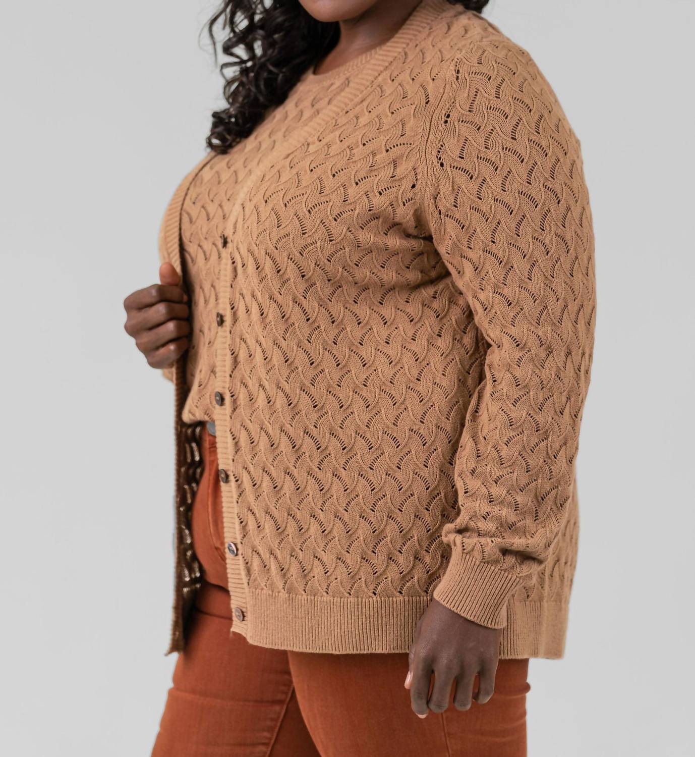 Minnie Rose - Cotton Cashmere Pointelle Cardigan - Plus