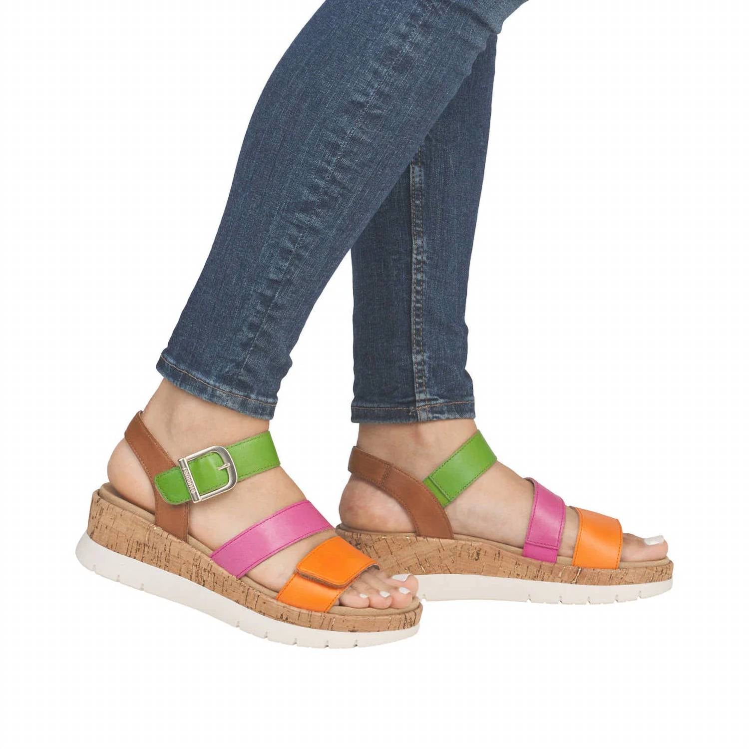 Remonte - Gizela tri-color Leather Wedge Sandal
