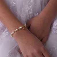 Cherished Moments - Kid's Mae Cross Pearl Bracelet