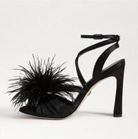 Sam Edelman - Women's Layton Ankle Strap Spool Heeled Feather Detailed Sandals