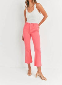 JUST BLACK DENIM Crop Flare Jeans in hot pink - women's jeans - alternate view