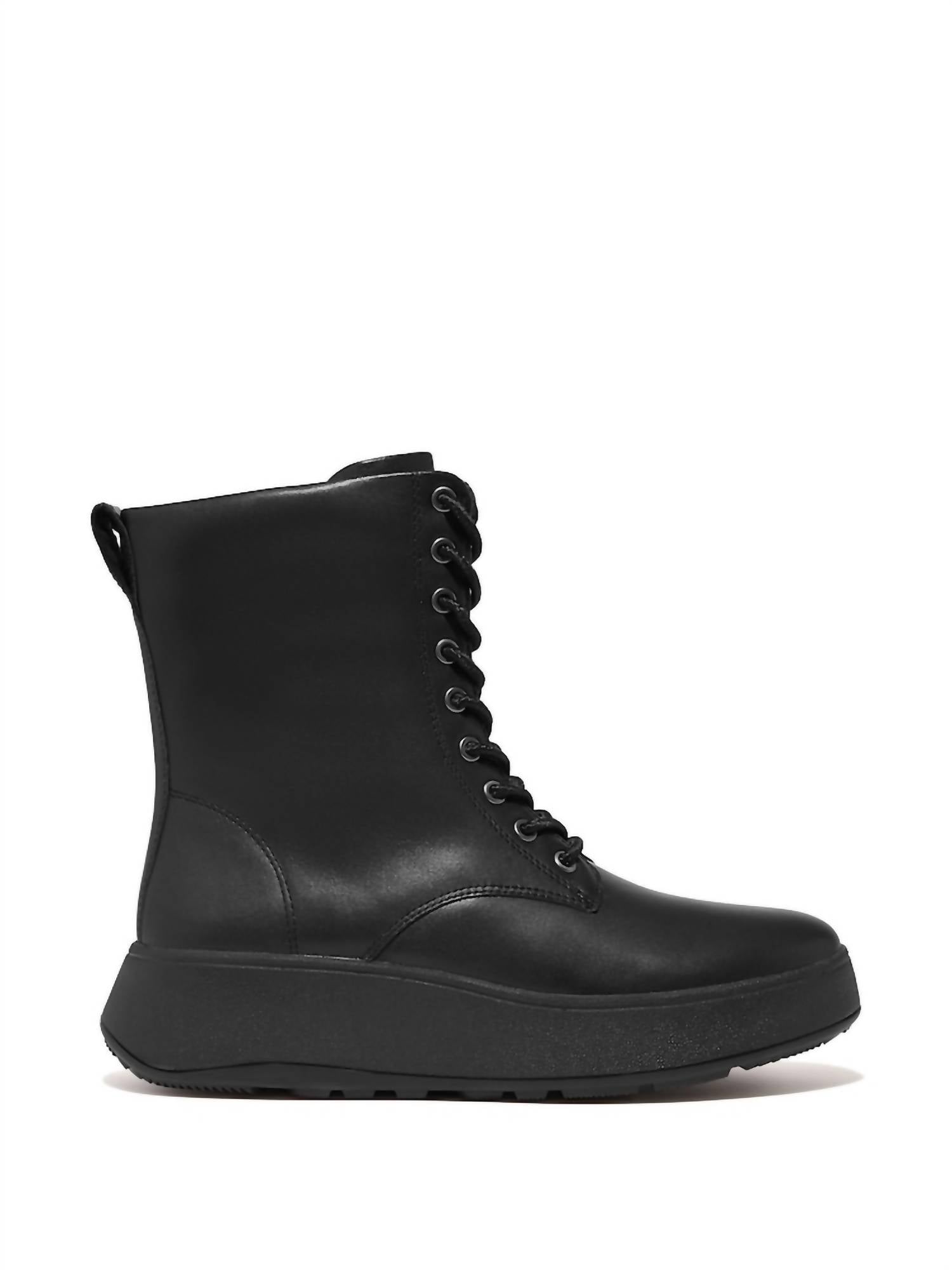 fitflop Women's F-mode Leather Lace-up Flatform Ankle Boots in all black - women's shoe