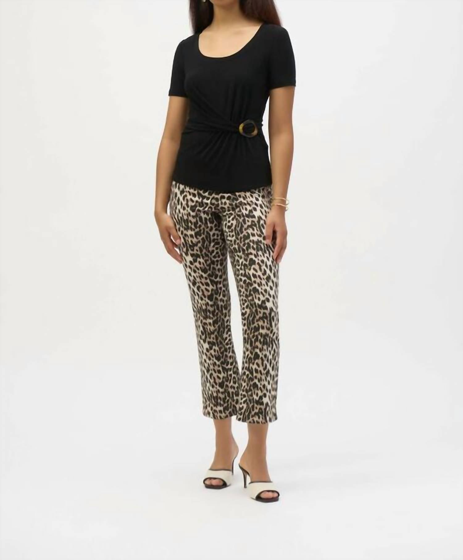 Joseph Ribkoff Women's Leopard Print Flare Trousers in beige black - women's pants