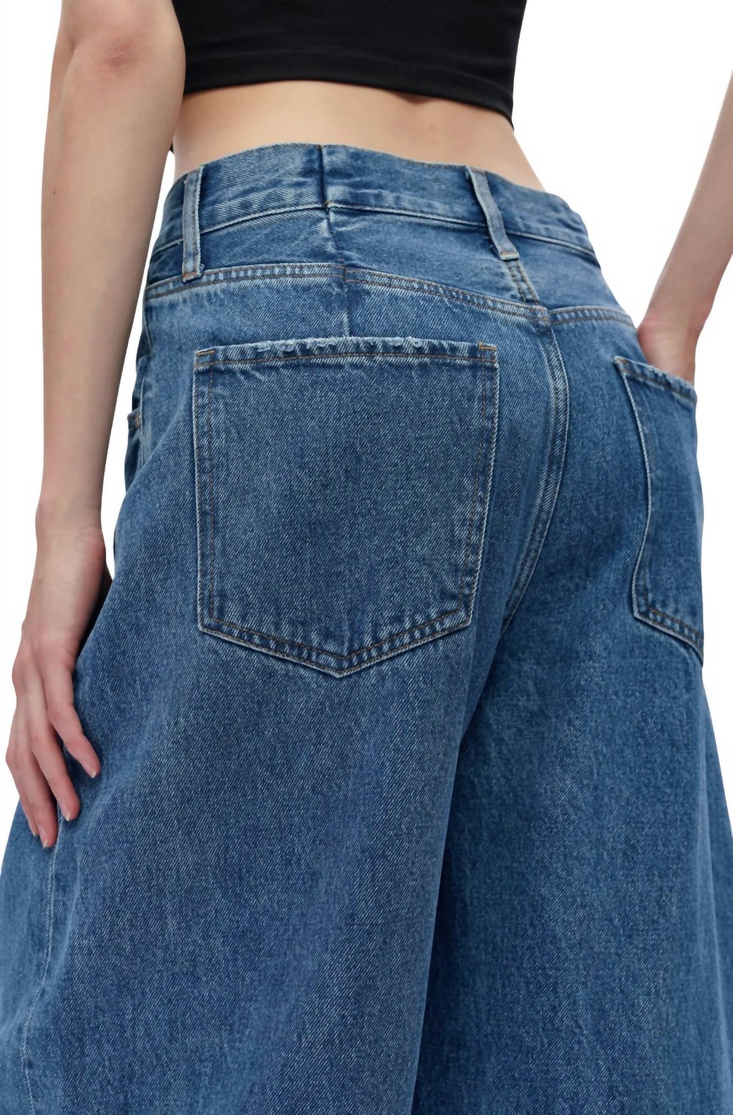Bayeas - Darted Super High Waist Barrel Jeans