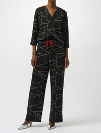 Joseph Ribkoff - Abstract Print V-neck 3/4 Sleeves Top