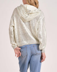 ELAN Metallic Sweater Hoodie in white - women's top - detail view