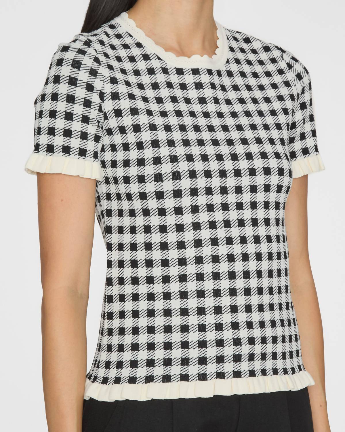Sea - Saige Gingham Knit Short Sleeve Top