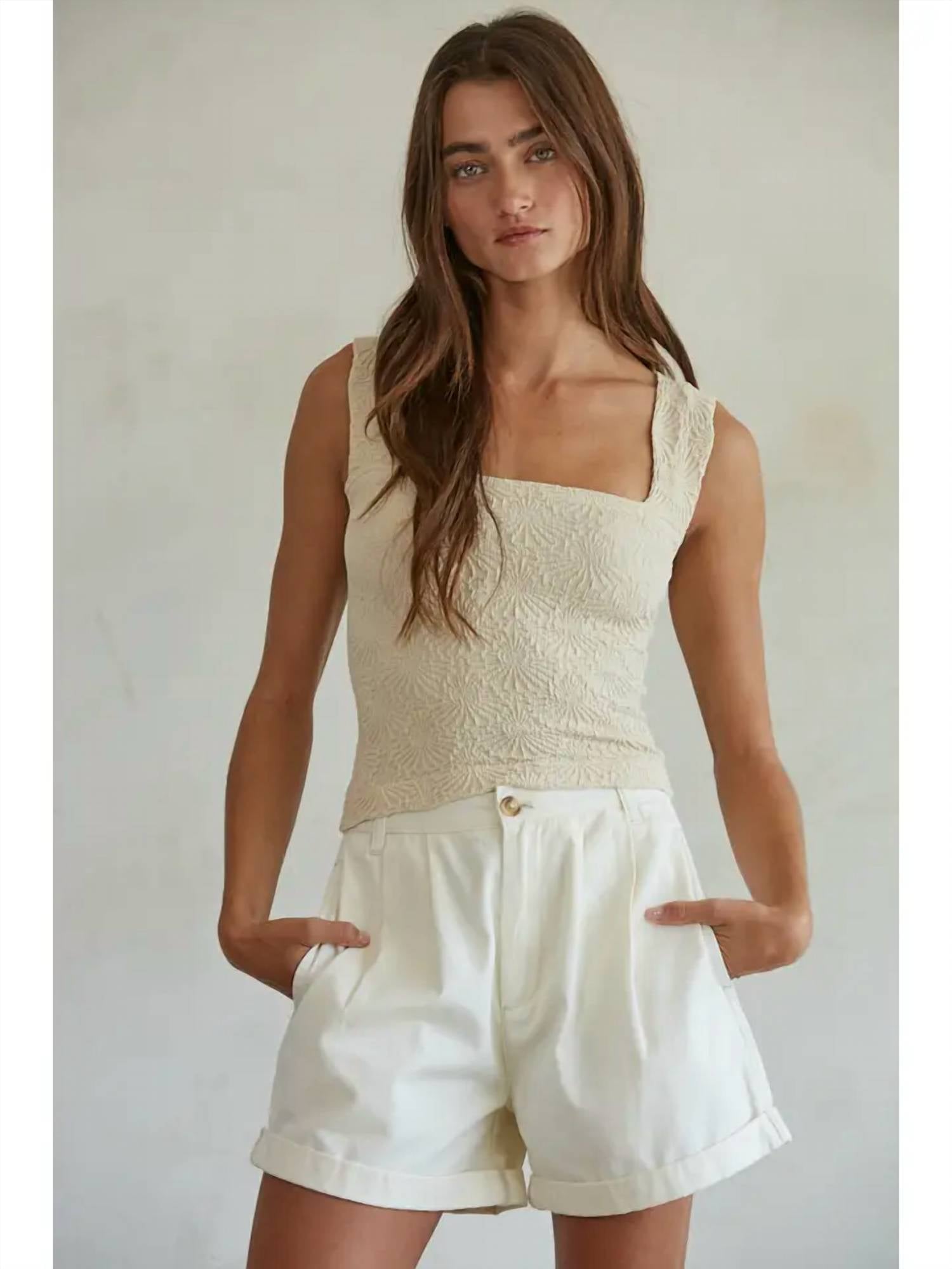 By Together - COTTON PLEATED FRONT RELAX FIT WIDE LEG SHORTS