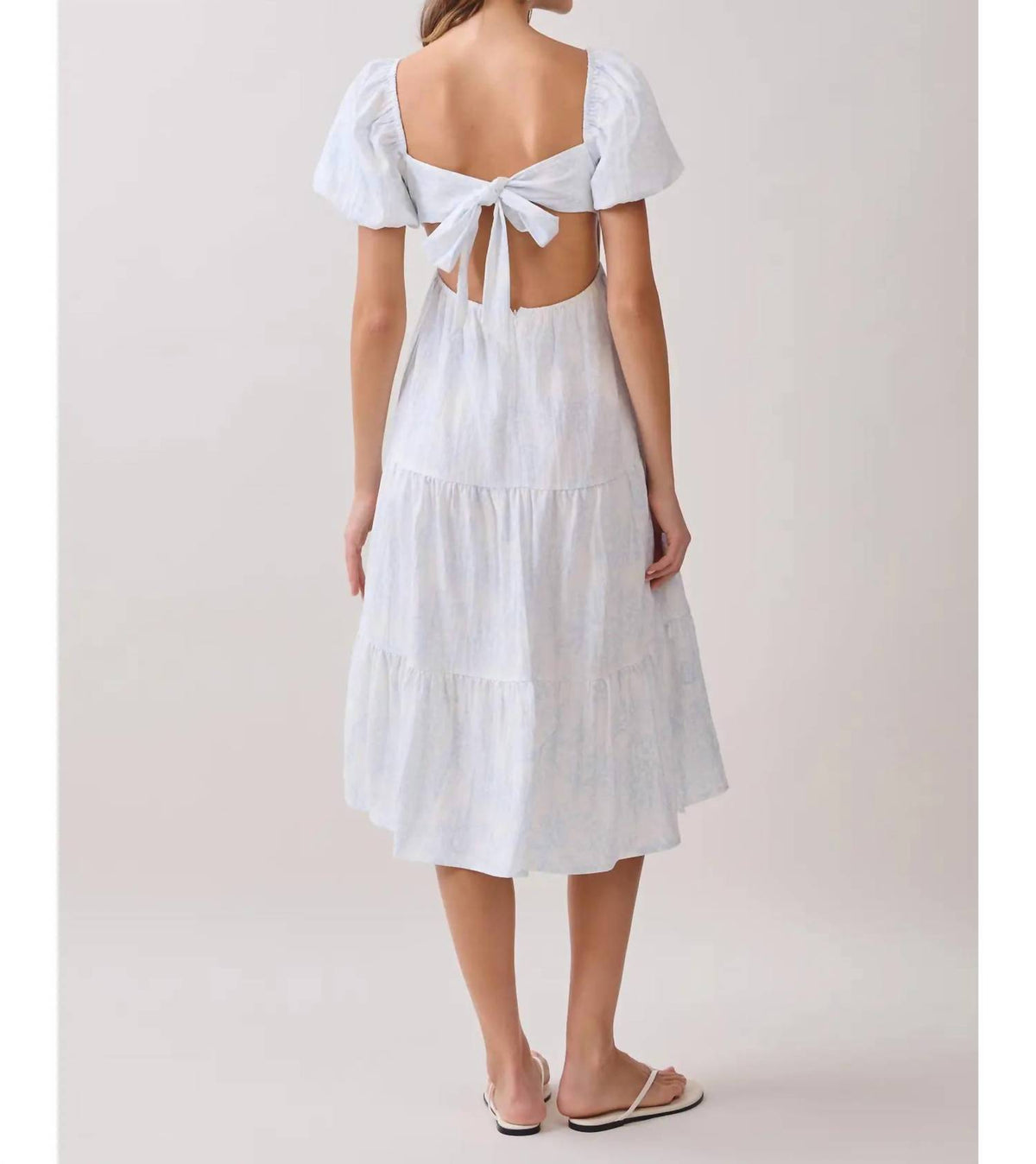 Tcec - Floral Print Open Back Self Tie Midi Dress