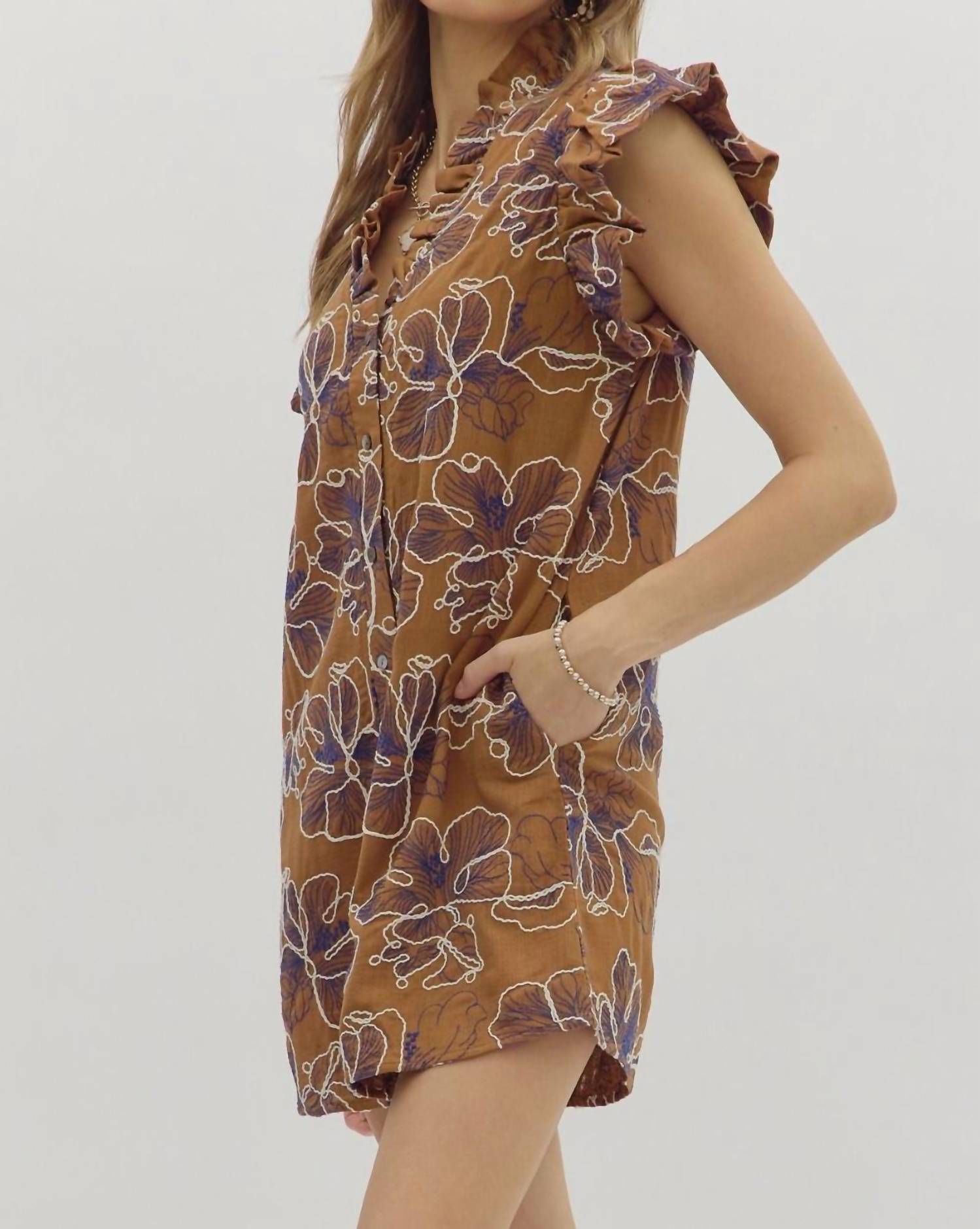 Entro - Women's Commencing Autumn Embroidered Floral Dress