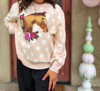 Queen Of Sparkles - Polka Dot Horse & Rose Wreath Sweater