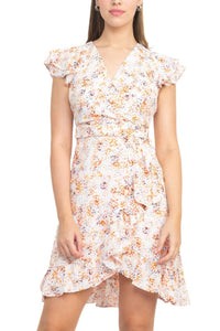 Laundry By Shelli Segal - V-neck Tie Waist Ruffled Hem A-line Twill Dress - Petite