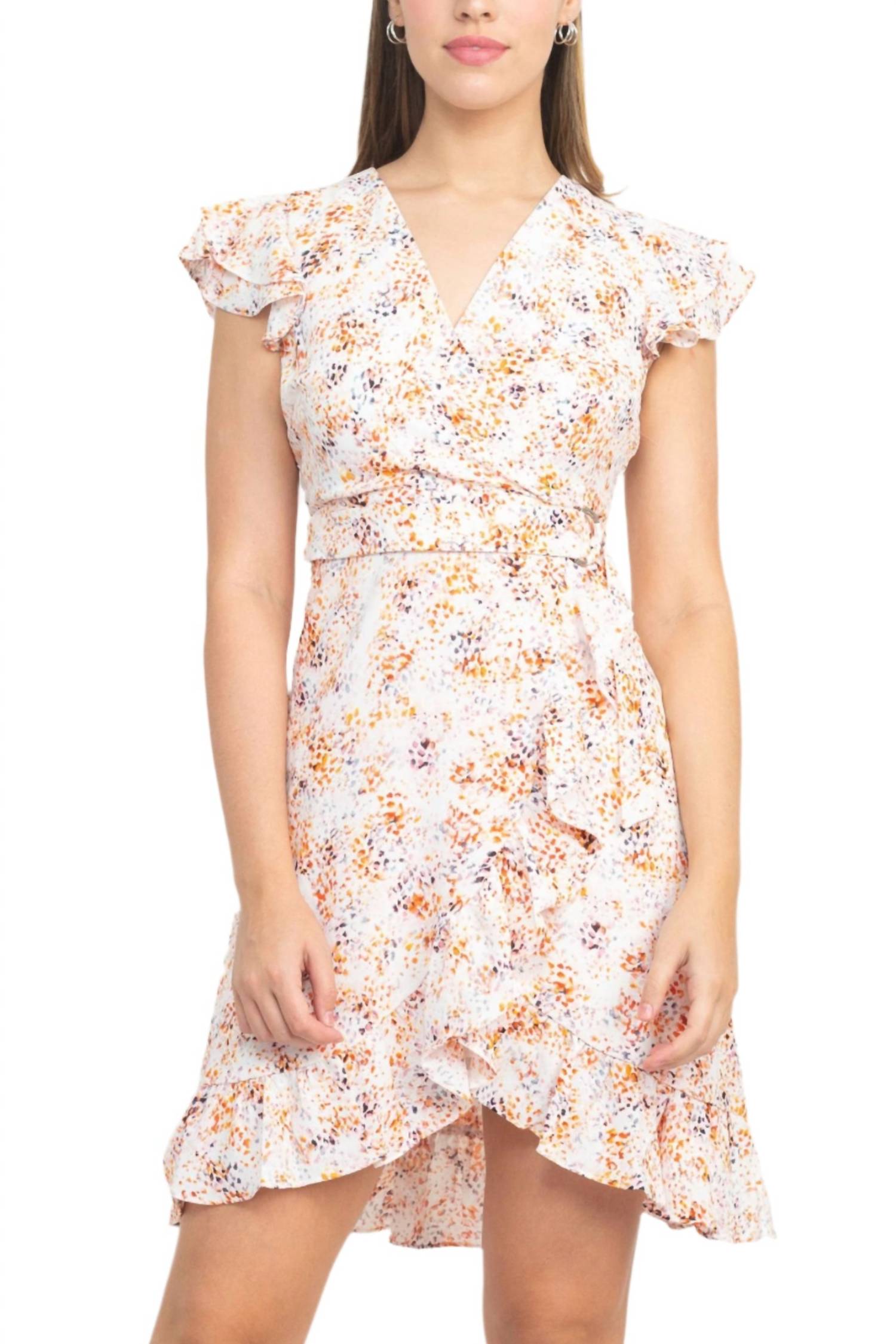 Laundry By Shelli Segal - V-neck Tie Waist Ruffled Hem A-line Twill Dress - Petite