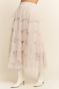 J.Nna - Tiered Ruffle Mesh Lined Maxi Skirt
