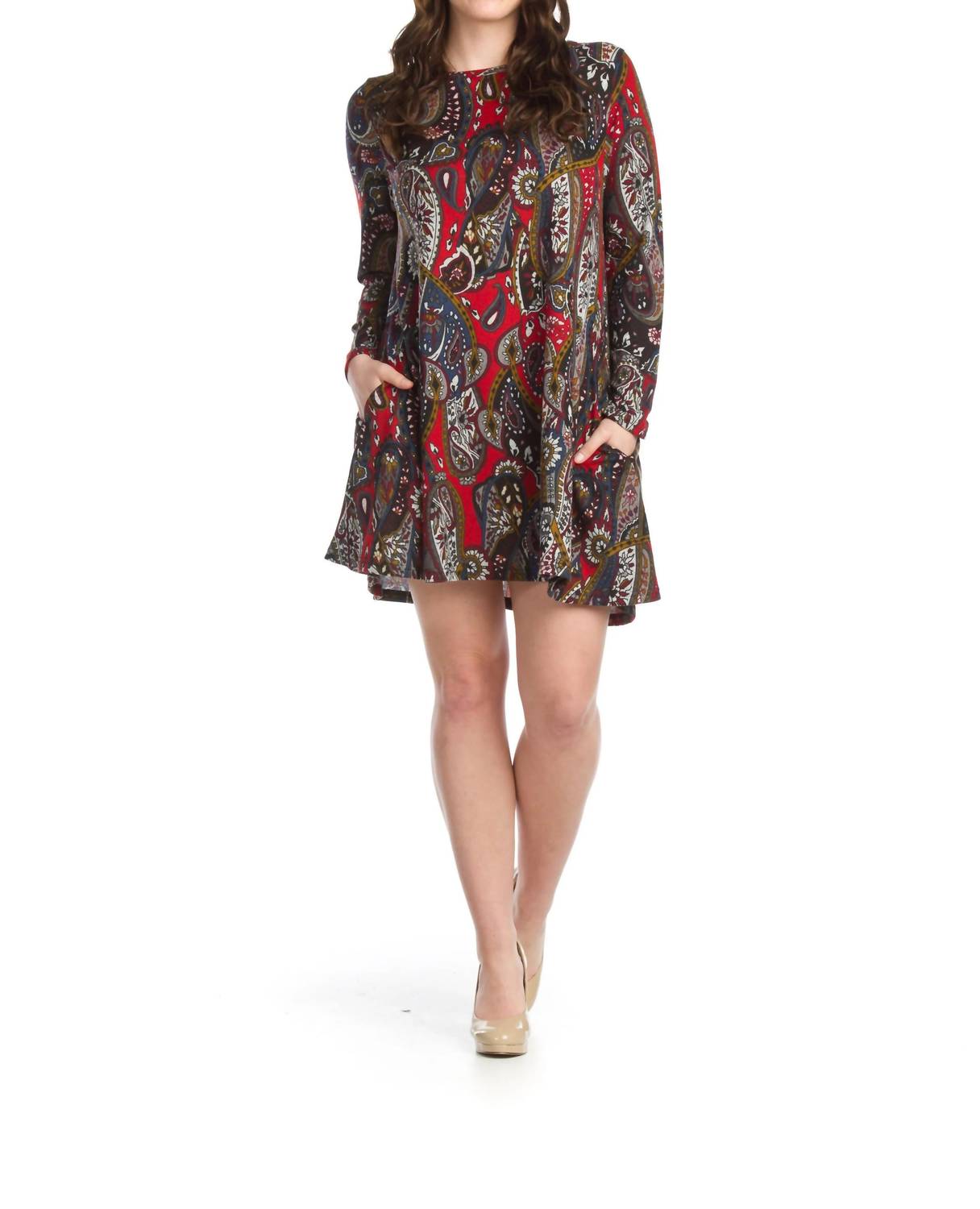 Papillon - Paisley Knit A-line Sweater Dress