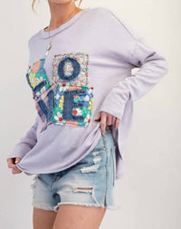 Easel - Love Patch Rib Knit Mineral Washed Top