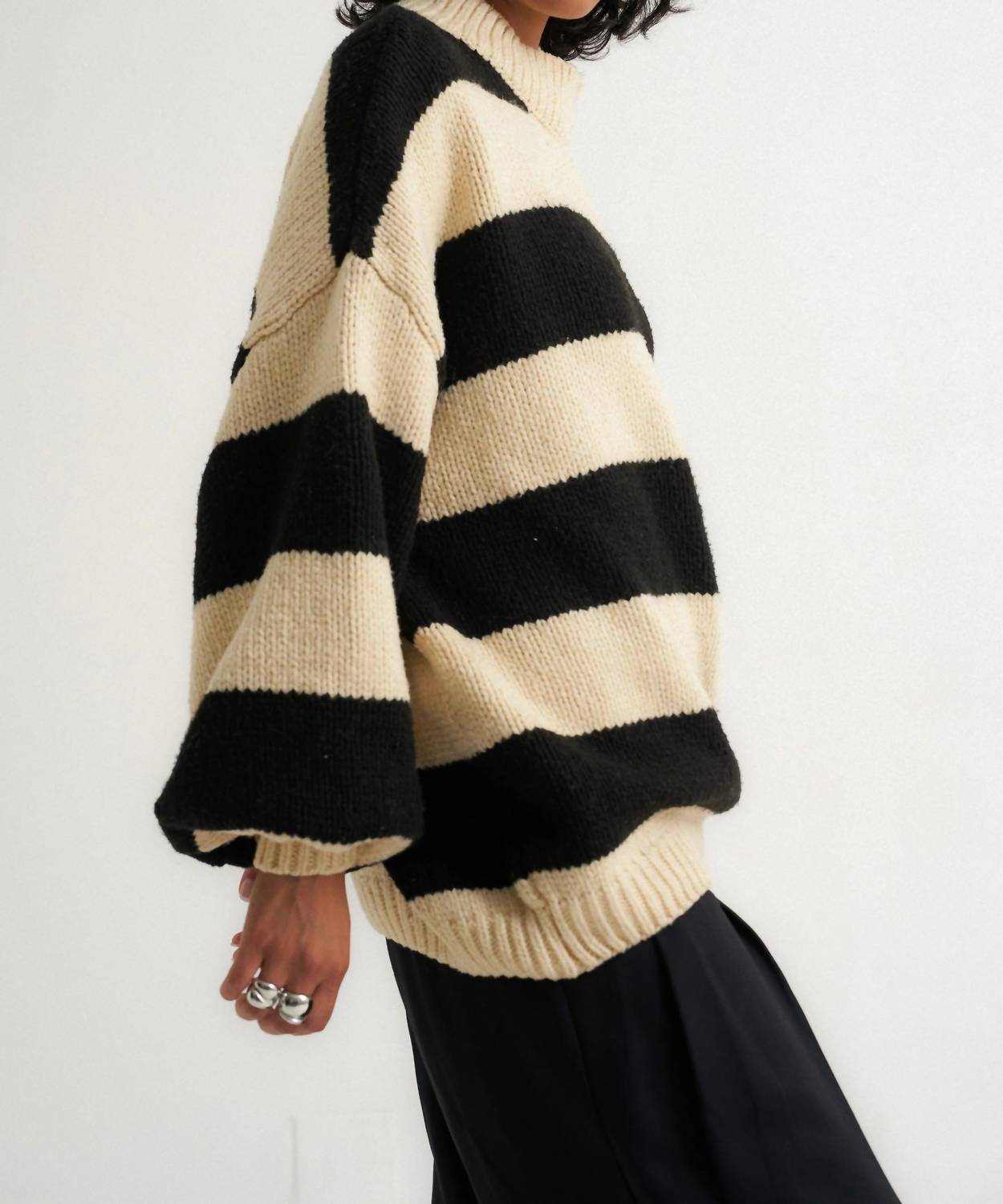 Callahan Bellamy Pullover Sweater in black stripe - women's sweater - alternate view
