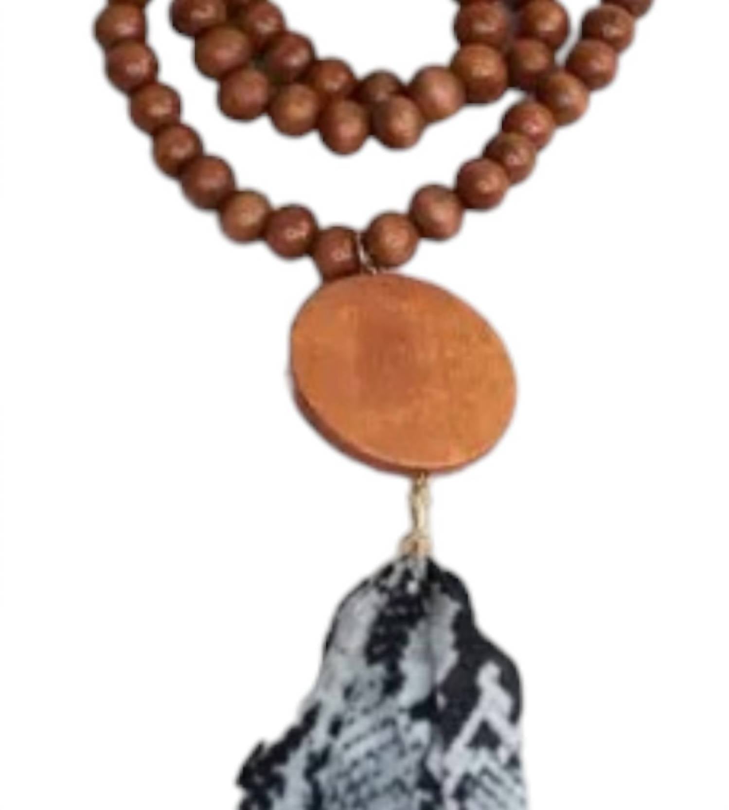 Lauren Lane - Women's Print Wooden Bead Tassel Necklace