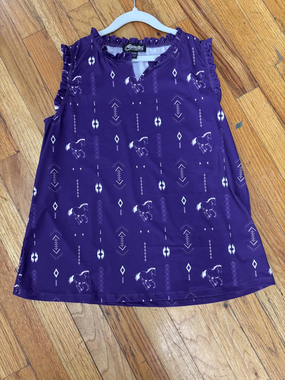 Cowgirl Hardware - Girls Horse Aztec Ruffle Trim Tank Top